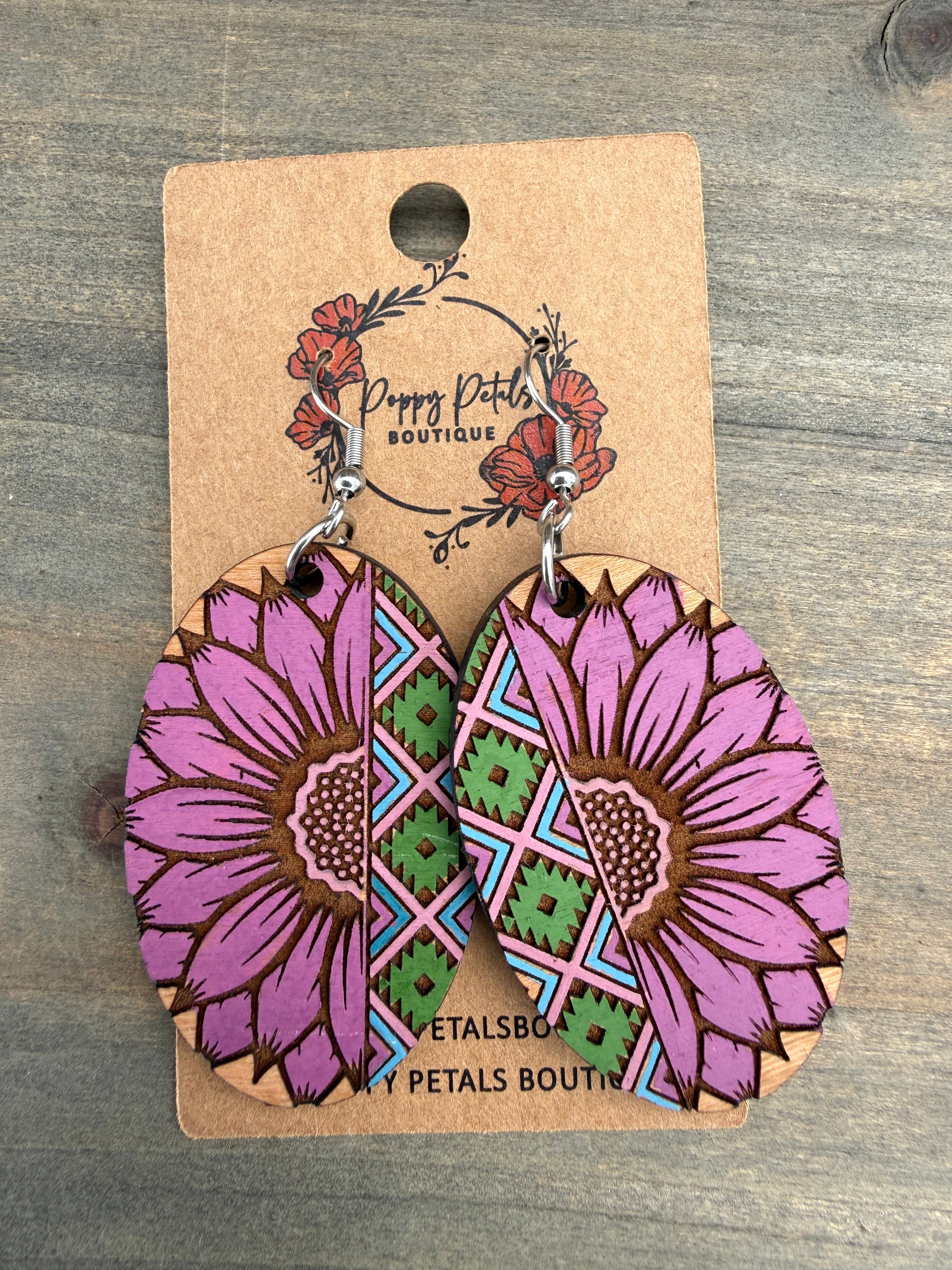 Purple sunflower earrings