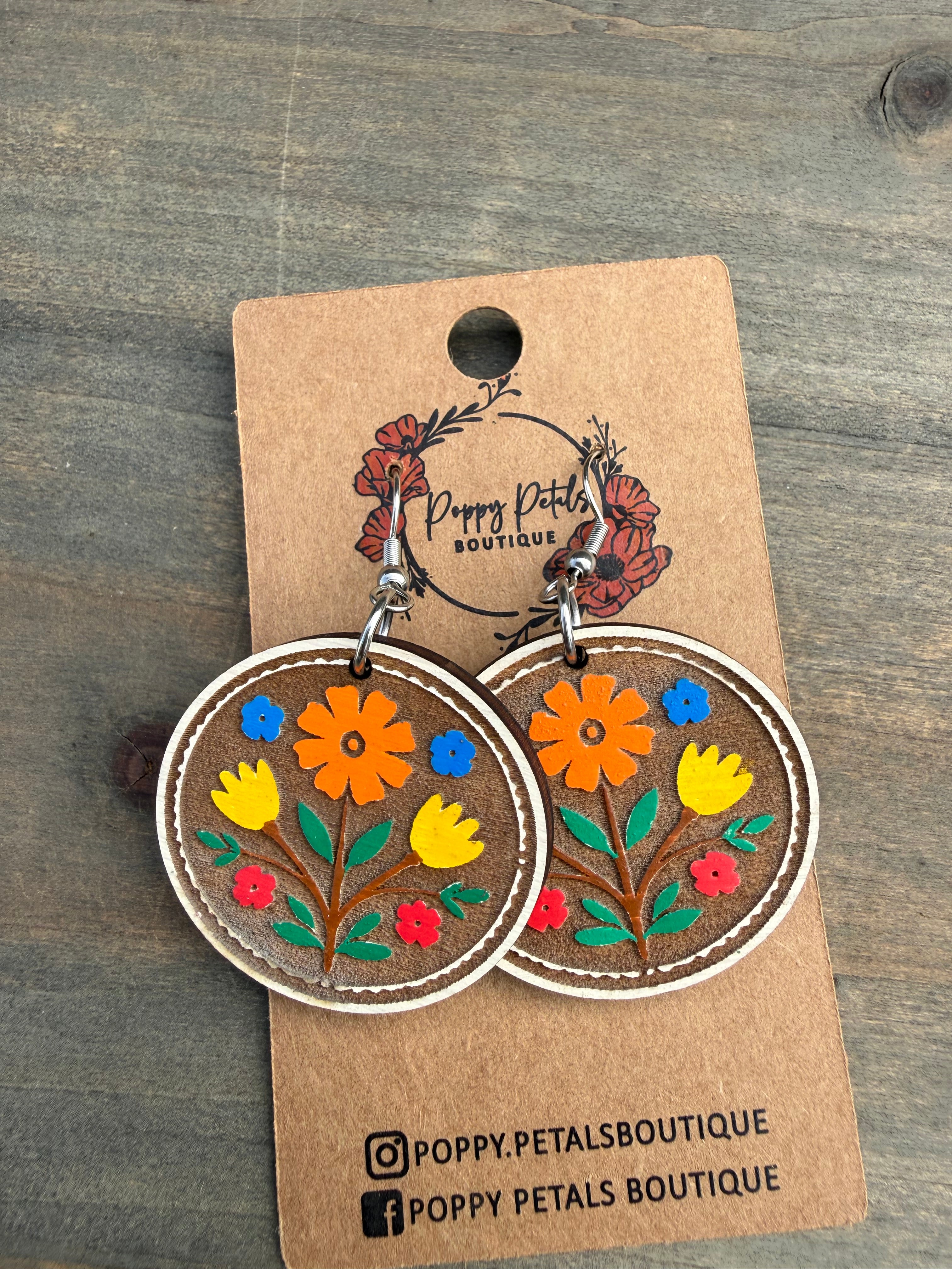 Orange floral earrings