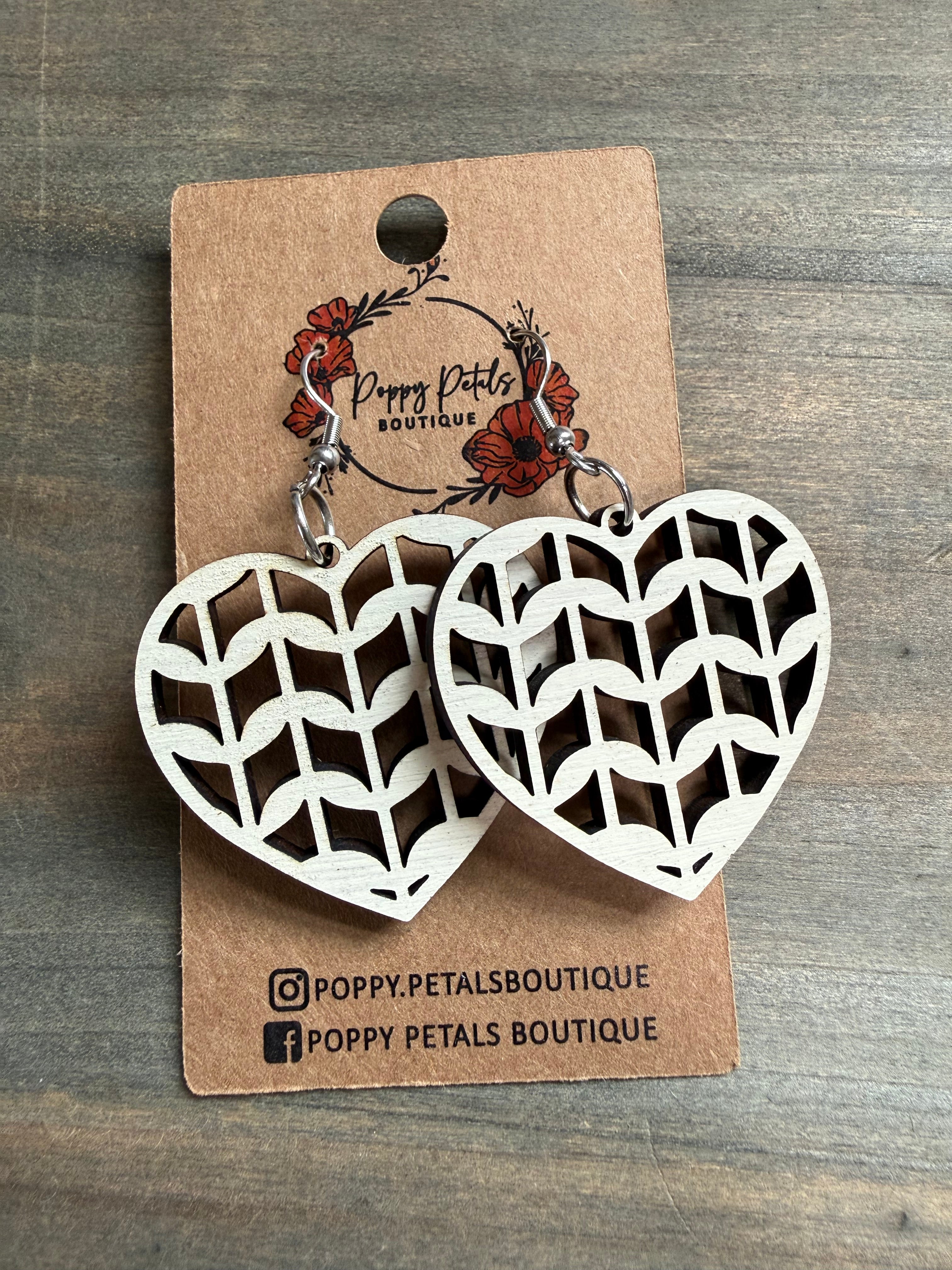 White lattice heart earrings